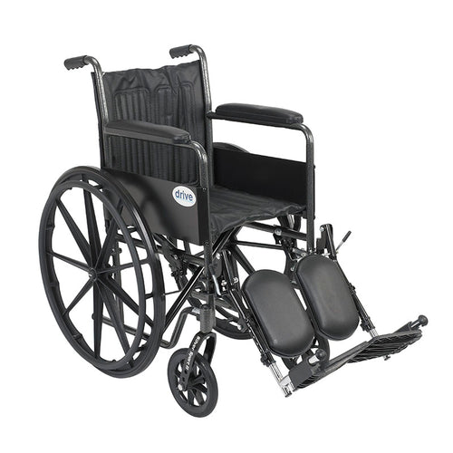 Drive Medical SSP218FA-ELR Silver Sport 2 Wheelchair, Non Removable Fixed Arms, Elevating Leg Rests, 18" Seat